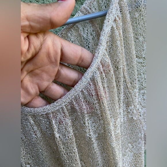 EUC LUCKY BRAND Sheer Knit Cream/Gold Flowy Boho Top Large - Picture 5 of 8